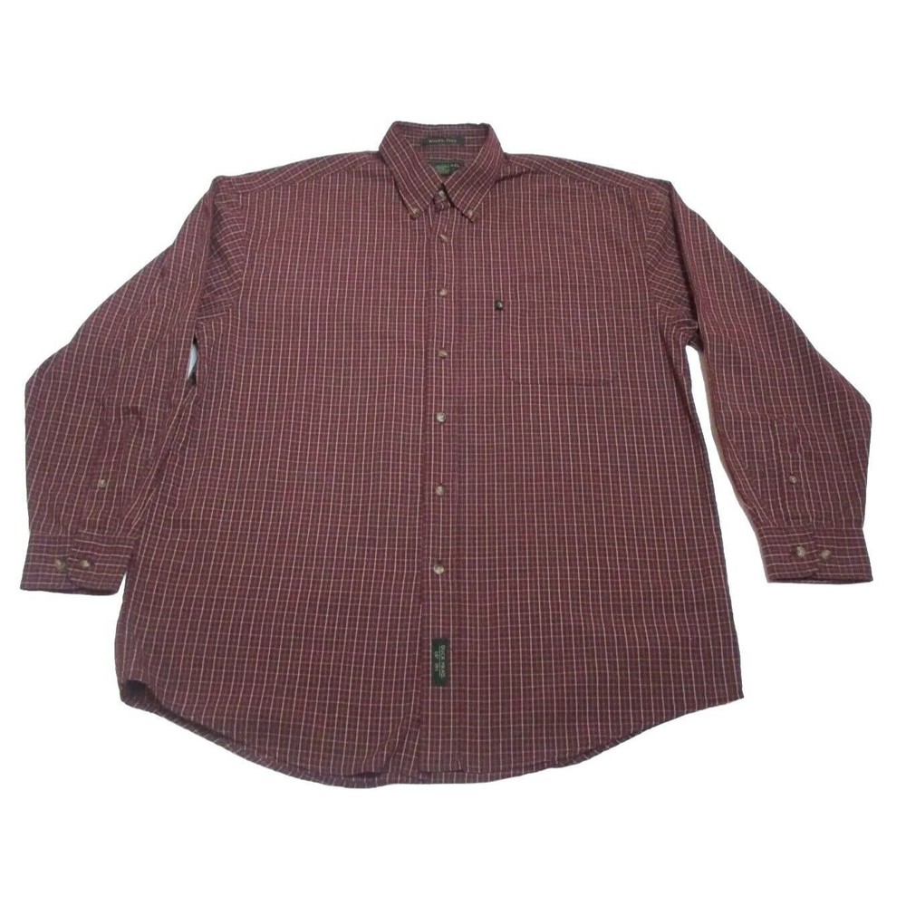 Duck Head Men"s Button Up Shirt Long Sleeve Burgundy Plaid Size L